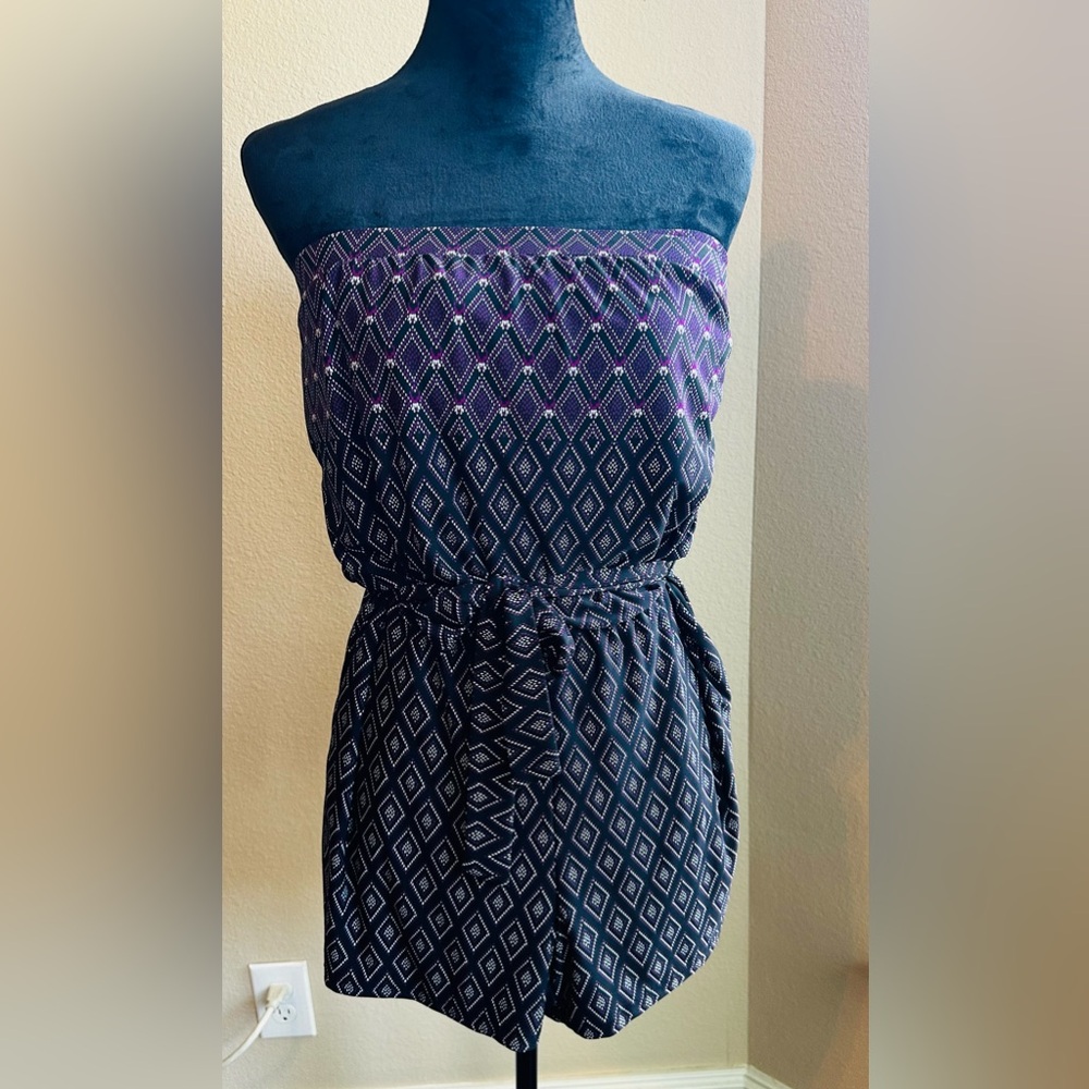 Strapless Navy & Purple Printed Romper